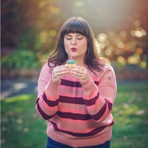 LOFT Pink and Burgundy Striped Sweater